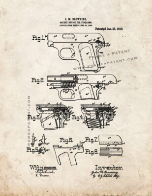 FN Model 1906 and Colt Model 1908 Vest Pocket in .25 ACP Patent Print Old Look