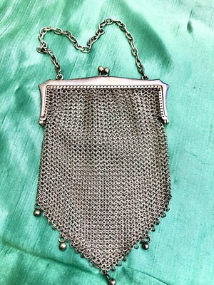 Vintage Chain Mail Mesh Flapper Purse Bag Small Silver Tone