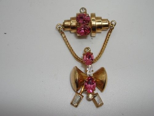 VINTAGE 1940'S RETRO GOLD TONE FOILED PINK RHINESTONE PIN/BROOCH OR PENDANT!  - Picture 1 of 7