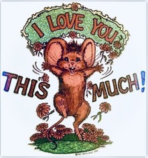 Original Vintage I Love You This Much Mouse Glitter Iron On Transfer
