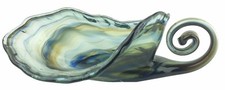 Sooner Style Smoky Gray Blue Swirl Art Glass Cornucopia Spiral Handle Bowl 9"