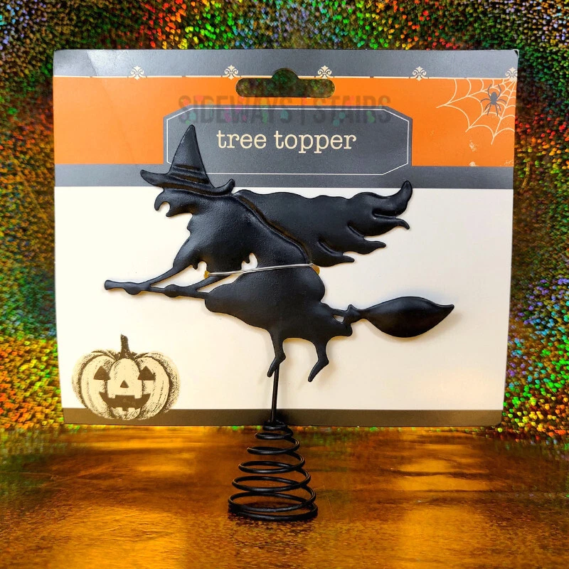FLYING WITCH SILHOUETTE HALLOWEEN TREE TOPPER small black tin