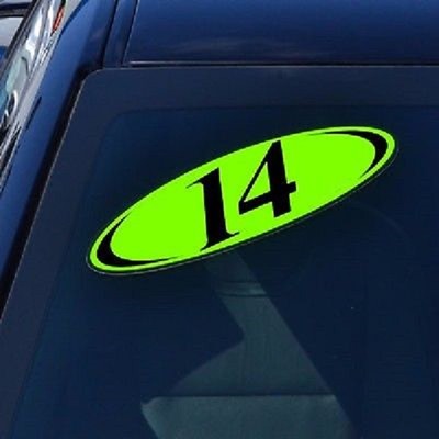 Car Lot Windshield Two Digit Oval Model Year Sticker-15 Packs Black & Chartreuse