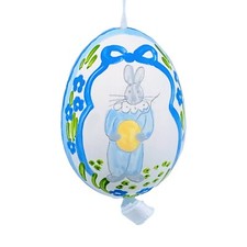 Easter Egg Ornament: Peter Priess Easter Egg; Blue  White Easter Bunny Portrait