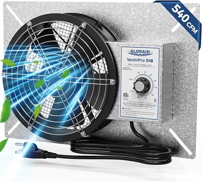 ALORAIR 8.7  Crawlspace Vent Fan Stainles Steel Exhaust w/Humidistat &Thermostat