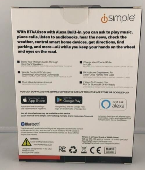 NEW iSimple BTAAX100 Voice Activated Bluetooth Connected Car Kit