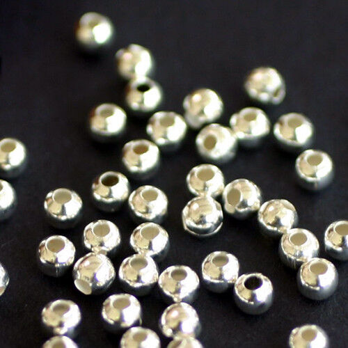 50 Mini Perles Spacers BOULES LISSES Métal ARGENTE 4 MM - Photo 1/2