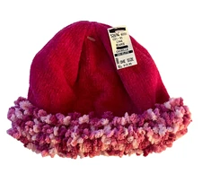 GK CHENILLE BEANIE HAT GIRL’S ONE SIZE PINK W/ SPARKLE LOOPY MULTI-PINK RIM NWT