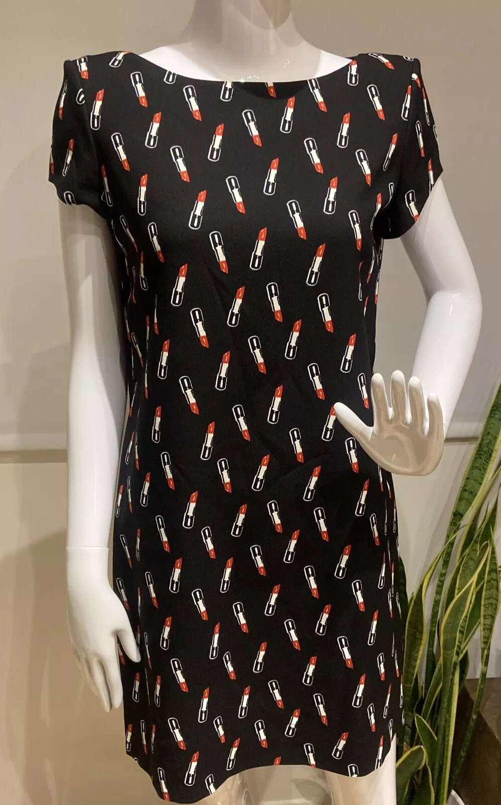 SAINT LAURENT Mini Abito Nero Stampa Rossetto Crêpe Hedi Slimane Tg 38 Francia