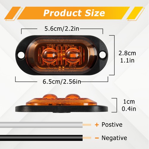 4Pcs Amber Oval LED Side Clearance Marker Lights 2.2" For Car Truck Trailer RV - Picture 5 of 7