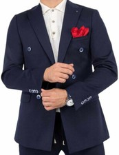 Designer Two Rows of Buttons Double Row Blue Suit Fitted Slim Fit 52