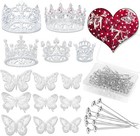 Flower Bouquet Accessories Set: 5 Mini Cake Crowns, 36 Butterflies & 100 Pins