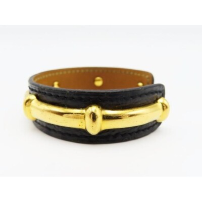 K10 HERMES Agata GP/Leather Bangle Black/Gold | eBay K10 HERMES Agata GP/Leather Bangle Black/Gold | eBay