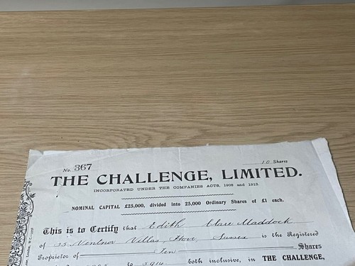 1915 The Challenge Limited Share Certificate 10 Shares - Picture 2 of 5