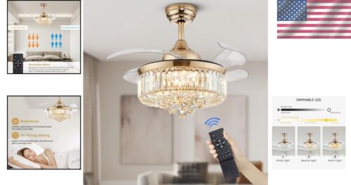 Versatile Indoor Crystal Ceiling Fan Light - Adjustable Brightness & Color Temp - Picture 2 of 10