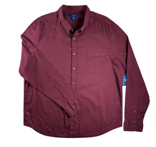 Arizona Men's Casual Button Up Long Sleeve Dress Shirt Prewash Burgundy Size XXL