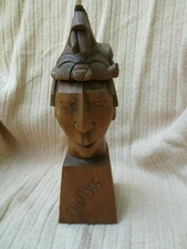 CHIAPAS Mayan Warrior Head~300-900 A.D.~Wood Carved Museum Replica~ Olivarez