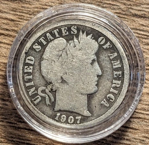 1907 Barber Silver Dime Encapsulated