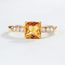 1.6ct Natural Cushion Yellow Citrine Ring Accents Solitaire 14k Rose Gold Plated