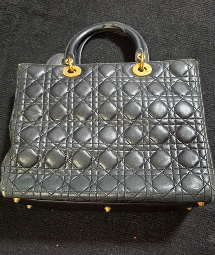 Christian Dior Lady Dior Cannage Leather Black Women's From Japan Authentic