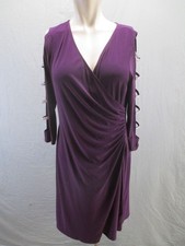 NWT JBS Size S Womens Purple Stretch V Neck Long Sleeve Wrap Elegant Dress 274