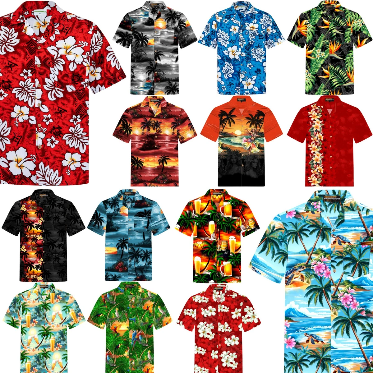 KY`s Original Camicia Hawaiana In Cotone Con Stampa Batik | Autentica Made In Hawaii | Bottoni In Noce Di Cocco | Colore Blu