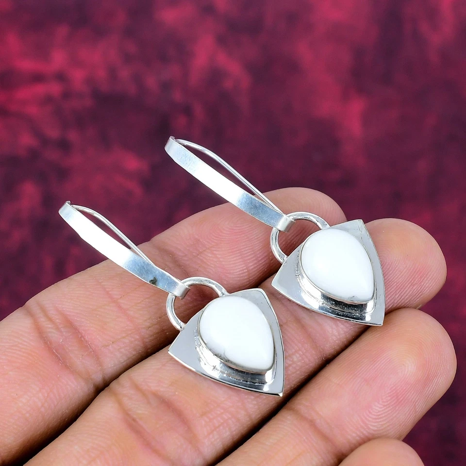 Brincos de prata maciça 925 feitos à mão com pedras preciosas de coral branco presentes para esposa - Imagem 4 de 4