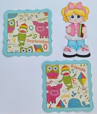 Handmade scrapbooking paper piecing set for layouts, cards school girl