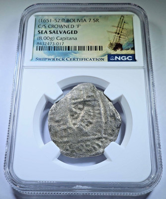 NGC La Capitana Shipwreck 1651-52 Countermark Spanish Bolivia 8