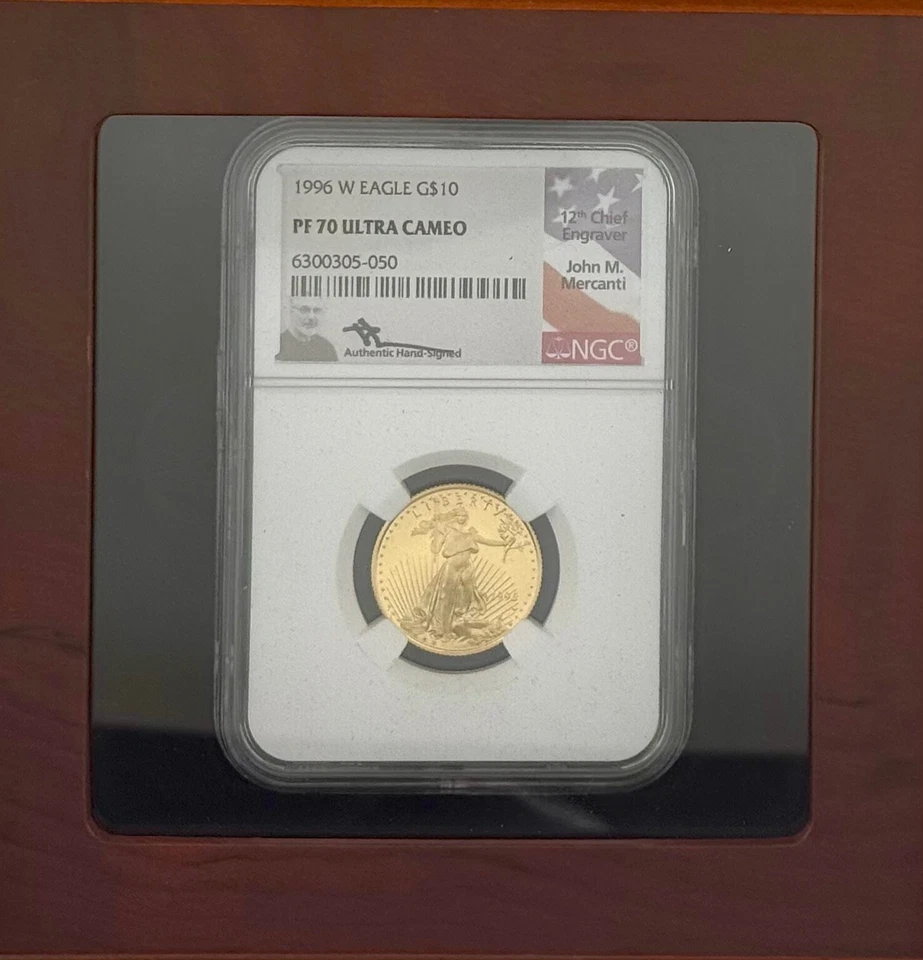 Ultra camafeo Gold Eagle 1996 $10 NGC PF70 FIRMADO POR JOHN MERCANTI Foto 3 de 4