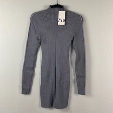Zara Bodycon Mini Dress Size Large Gray Mock Neck Long Sleeve Stretch