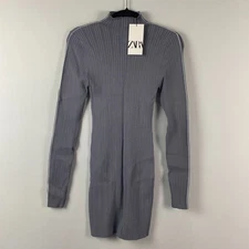 Zara Bodycon Mini Dress Size Large Gray Mock Neck Long Sleeve Stretch