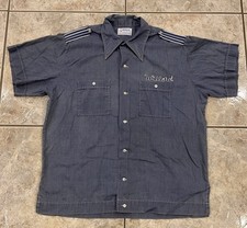 Vtg 60s 70s Men's L 16-16.5 Hilton Button Up Chambray Bowling Shirt USA MADE