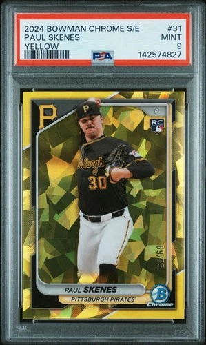 2024 Bowman Chrome Sapphire Paul Skenes #31 Yellow /75 Rookie Mint PSA 9 RC