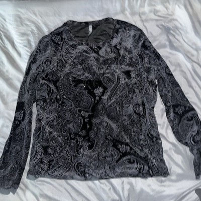 White Stag Top XL Black Gray Velvet Sparkle Glitter Paisley Bohemian Whimsigoth