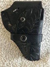 Vintage Gun Holster Tooled Leather Black Floral Design - Fast Shipping