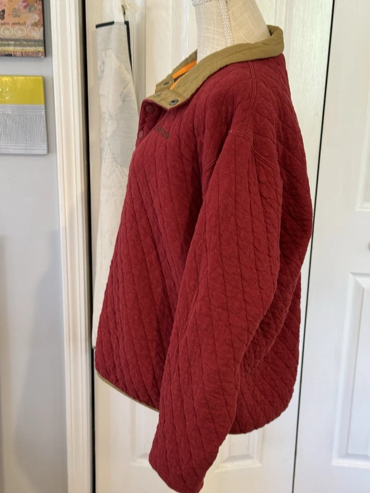 Sudadera Orvis para mujer roja acolchada 1/4 a presión talla grande Cottage Core Foto 3 de 4