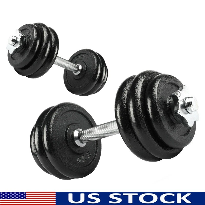 Adjustable 40lb Cast Iron Dumbbell Set W/ Knurled Handle Spin Lock Collars New