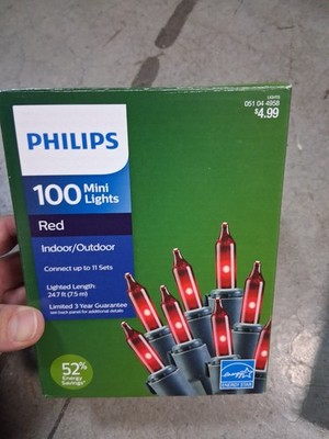 Philips 100 Red Mini Lights 24.7 Ft Holiday Lights, Indoor/Outdoor New Old Stk