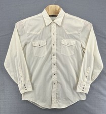 Vintage Sears Western Wear Pearl Snap Ivory Shirt Large 16-16.5 Cowboy USA 60 70