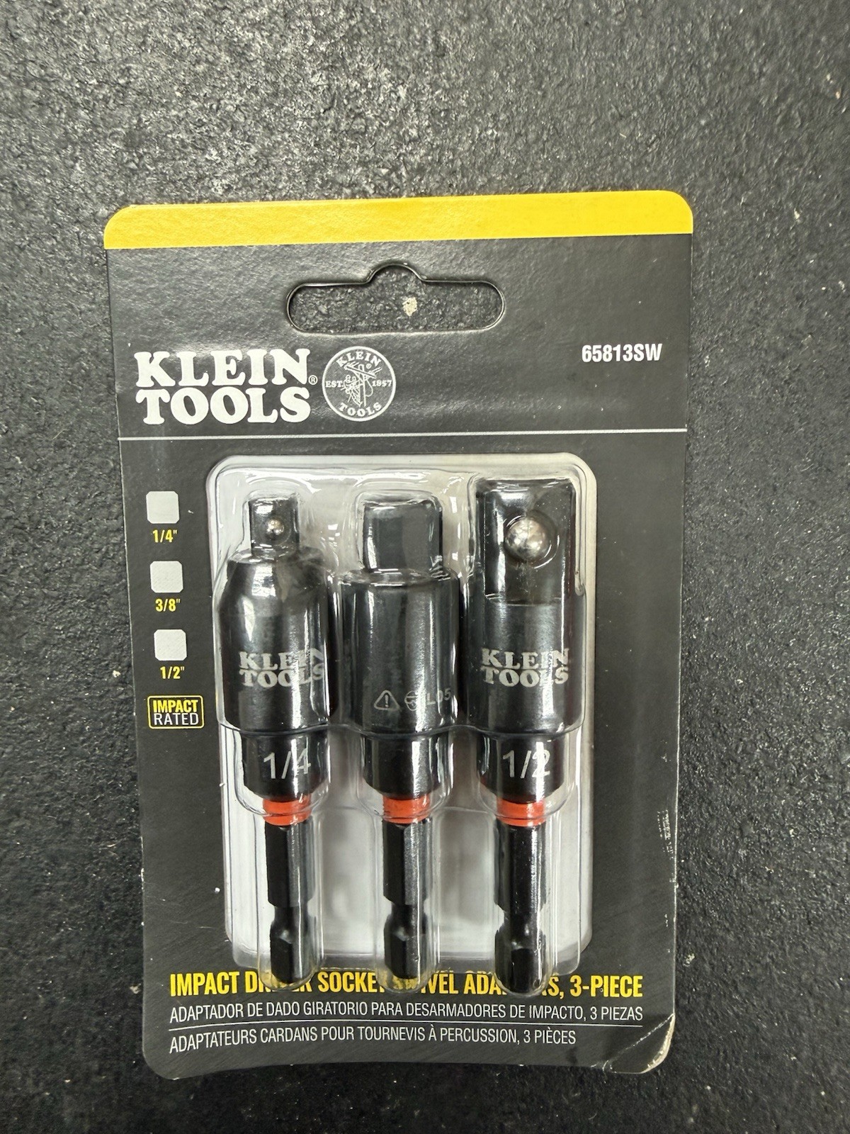 Klein Tools 65813SW Swivel Impact Driver Socket Adapter 3 Piece Set •NEW•
