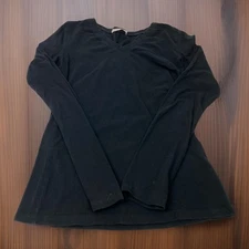 Active Basic Womans S Small Long Sleeve Solid Black V Neck T Shirt