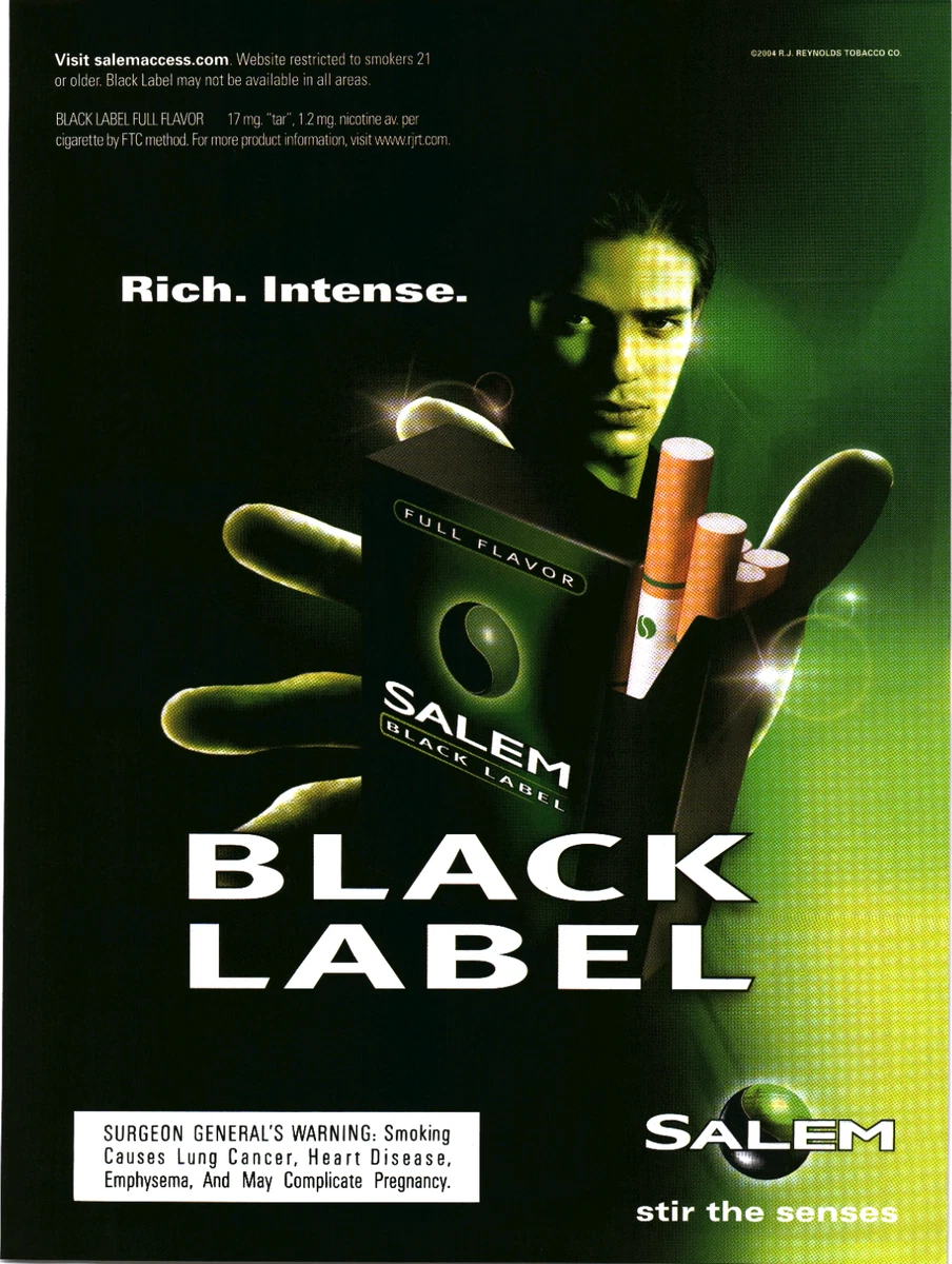 2004 Salem Black Label Menthol Cigarettes Stir The Senses Vintage Print Ad Promo