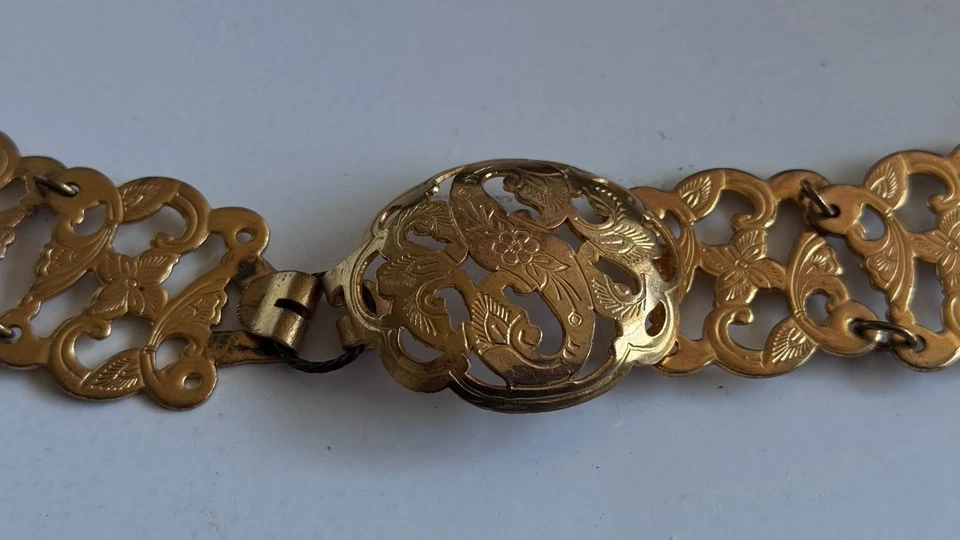 Cinturón Nyonya Filigrana Paktong Oro Latón Peranakan Malasia De Colección G2U Foto 2 de 4