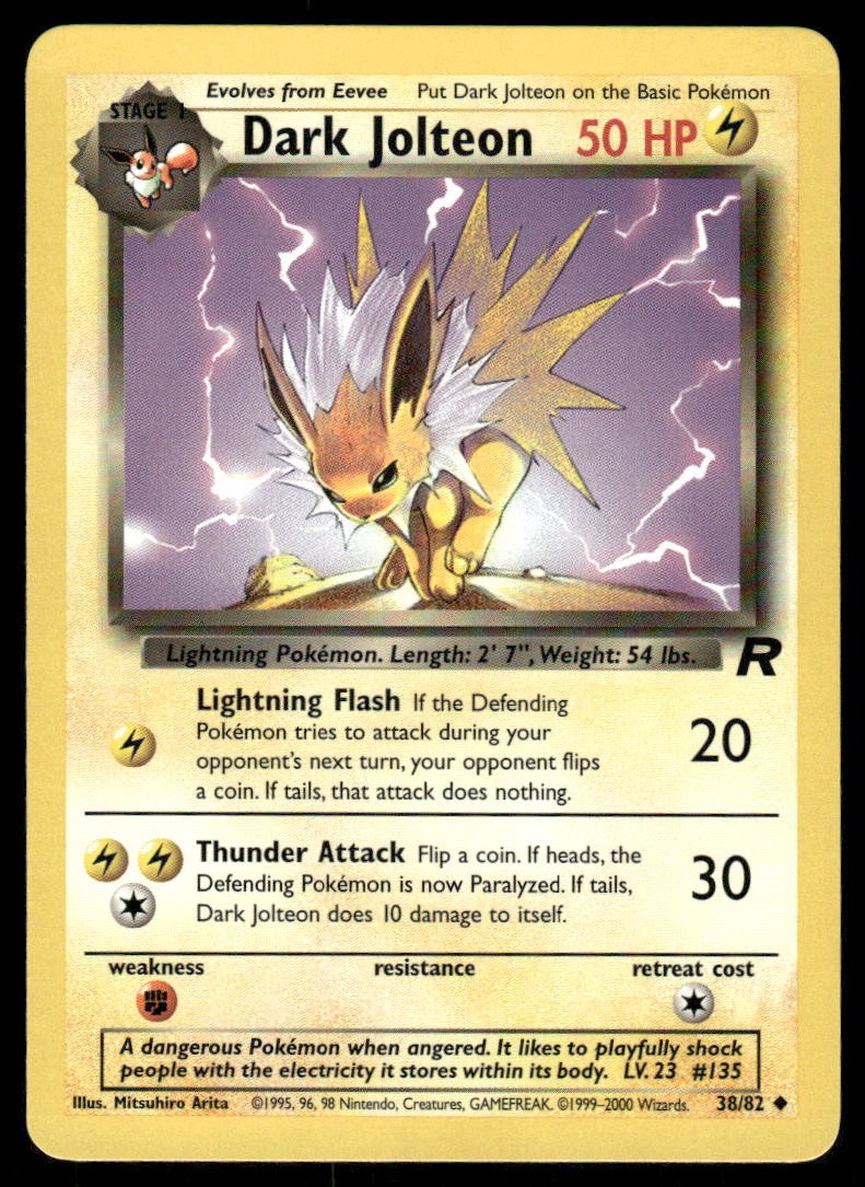 Pokemon Cards Dark Jolteon 38/82 UNLIMITED Team Rocket WOTC Uncommon NM