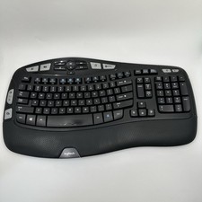 Logitech K350 Wireless Wave Ergonomic Keyboard Black Tested Works No USB Dongle