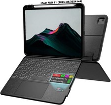 Detachable Keyboard Case w/ Trackpad for iPad Pro 11", 7 Color Backlit - Black