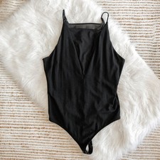 Express Black Bodysuit Size Large Sheer V Panel Sleeveless One-Piece Top