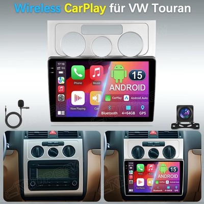 4+64GB Android 15 Autoradio Carplay GPS Navi für VW Touran 1T1 1T2 1T3 2003-2010