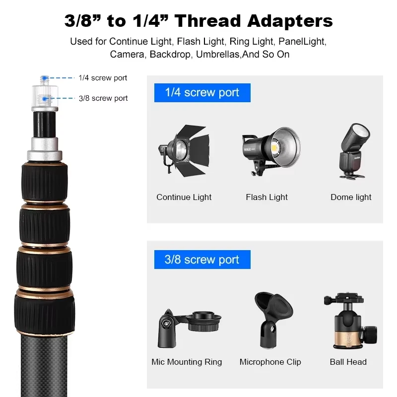 270cm 200cm Carbon Fiber/Aluminum Alloy Light Stand Reversible Leg Light Stand T - Image 4 of 4